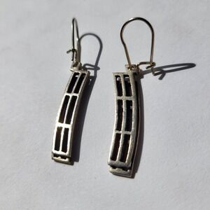 Vintage 925 Sterling Silver Drop Earrings Geometric Art Deco